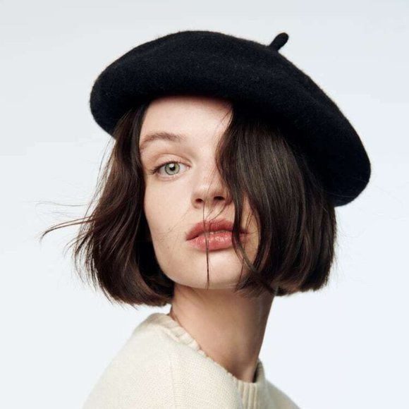 Zara 0 Wool Black Beret Hat 